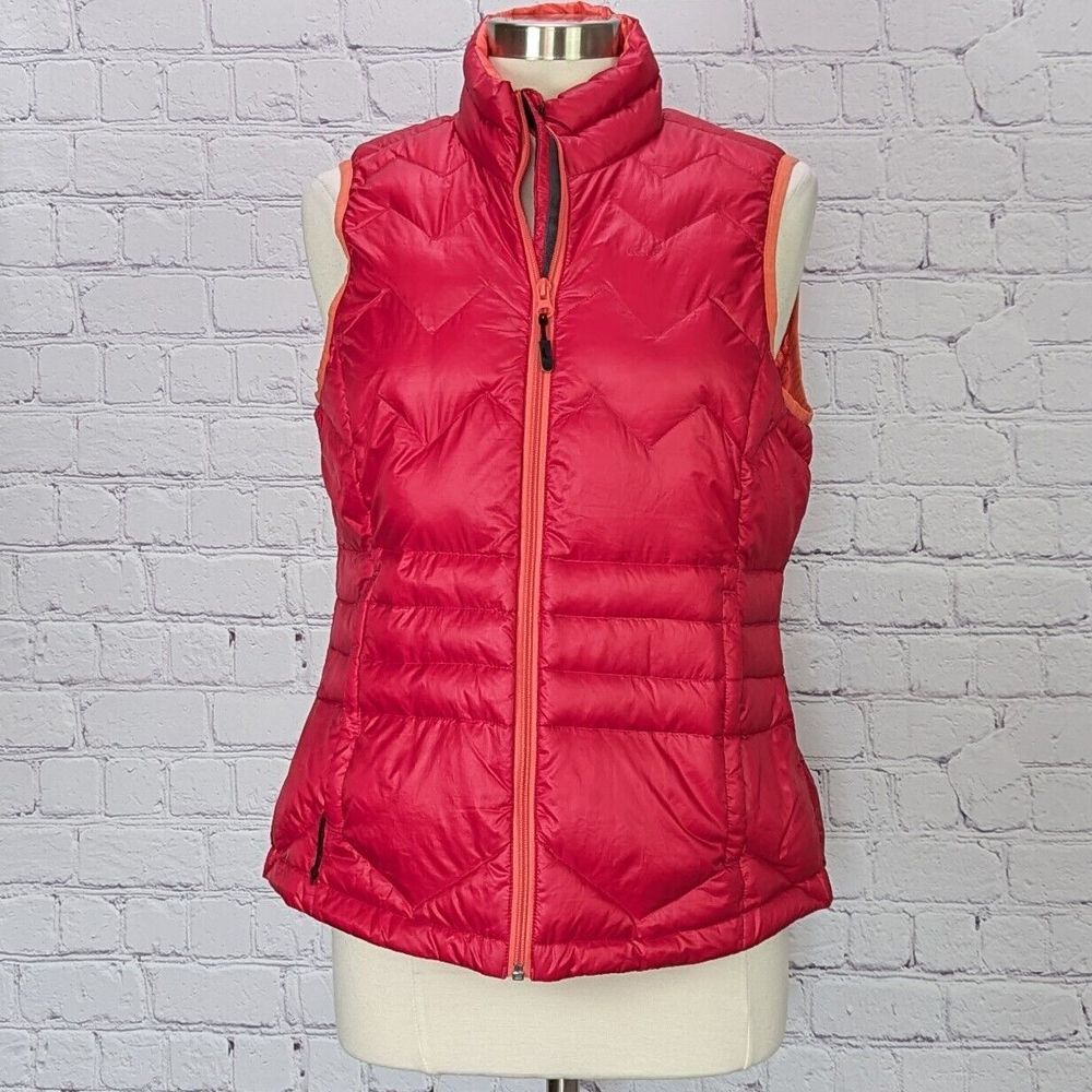 Lolë Size Large Bright Pink and Orange Down Puffer Vest w Zipper Pockets